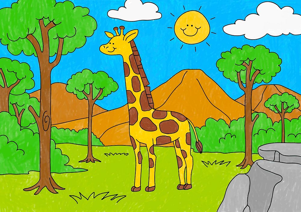 Cute giraffe illustration, editable kids coloring page vector