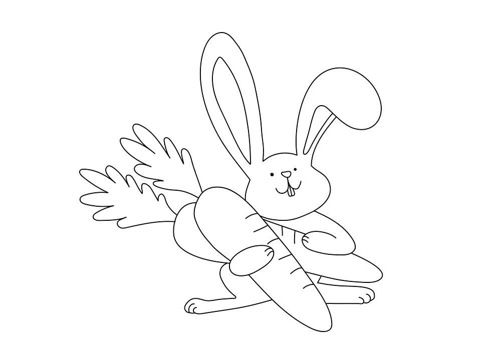 Easter bunny kids coloring page, blank printable design for children to color