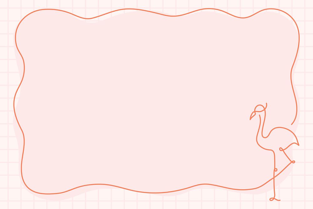 Flamingo frame, pink background line art design vector