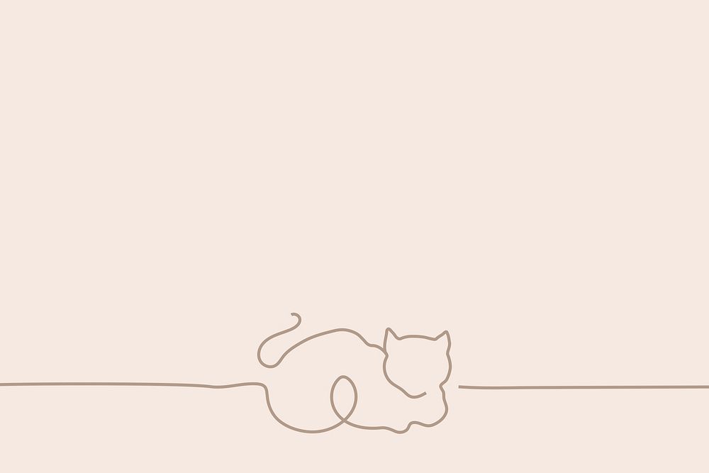 Minimal cat pink background psd, line art illustration