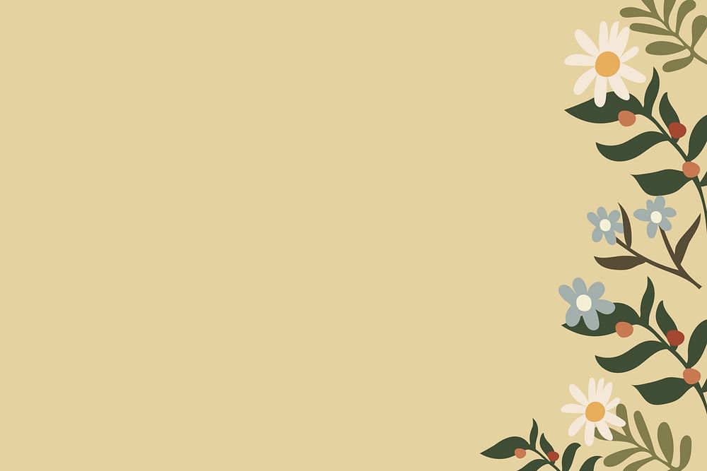 Cream floral background, aesthetic doodle border in earth tone psd
