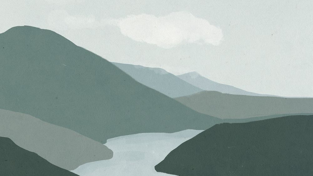 Green mountain clouds desktop wallpaper, minimal aesthetics background