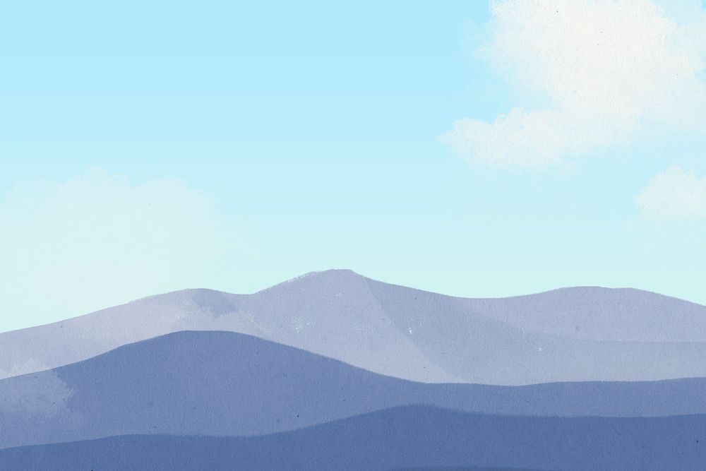 Blue mountain clouds illustration psd, minimal aesthetics