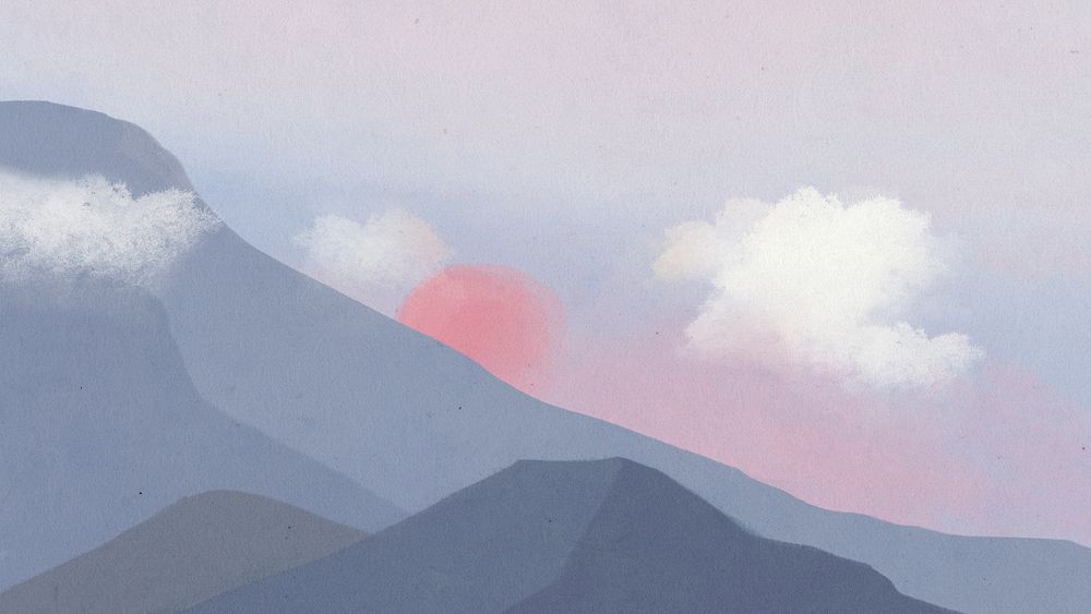 Aesthetic sunset mountain desktop wallpaper, pastel background