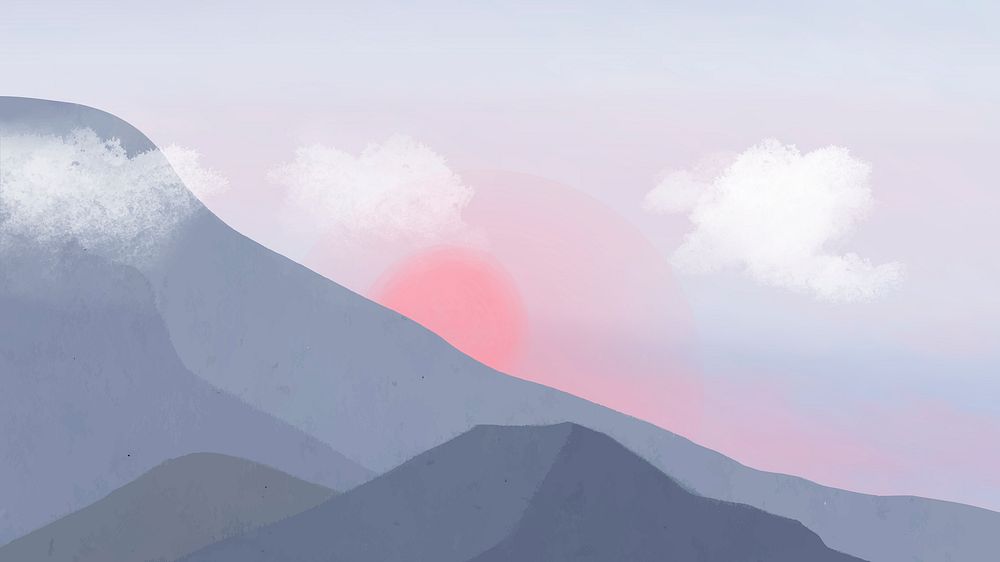 Sunset over mountain HD wallpaper vector, minimal aesthetics