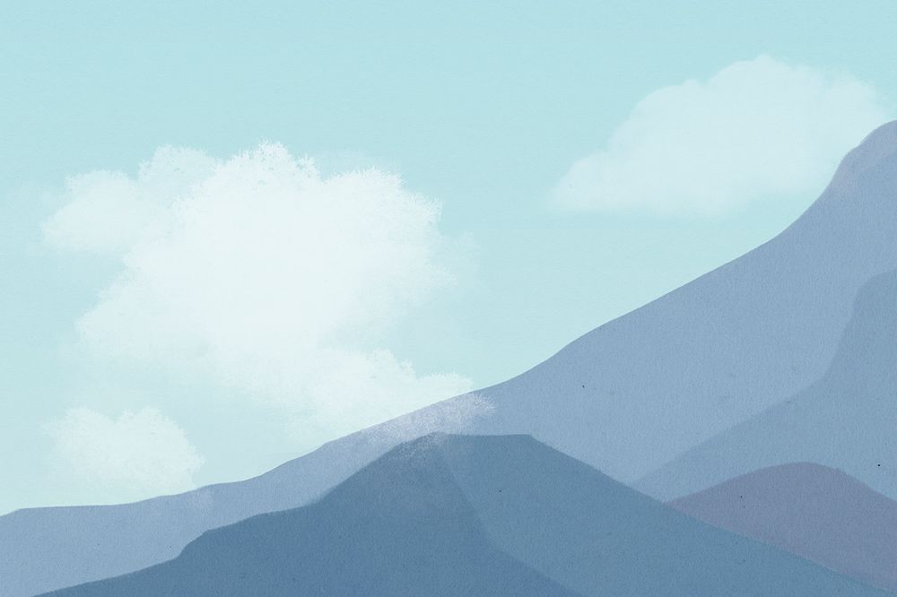 Blue mountain clouds illustration, minimal aesthetics 