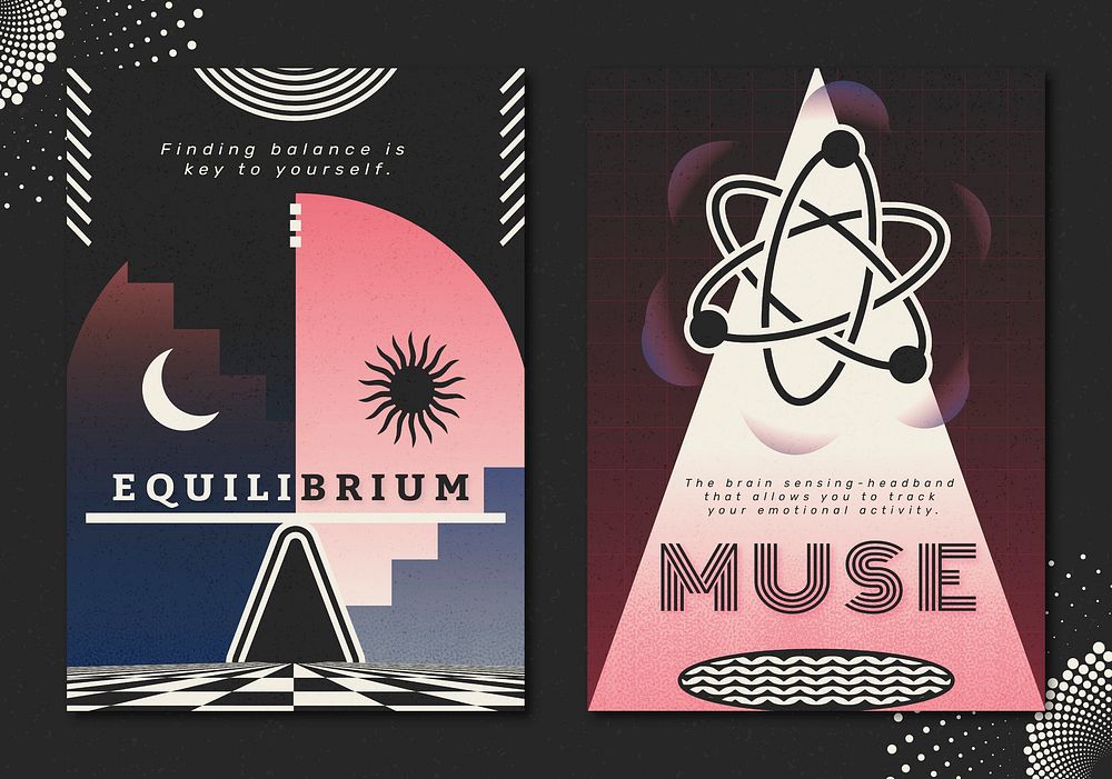 Mental health poster templates, surreal art set psd