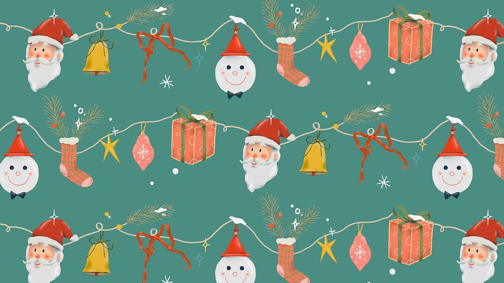 Christmas desktop wallpaper, cute seamless pattern, green winter holidays illustration vector