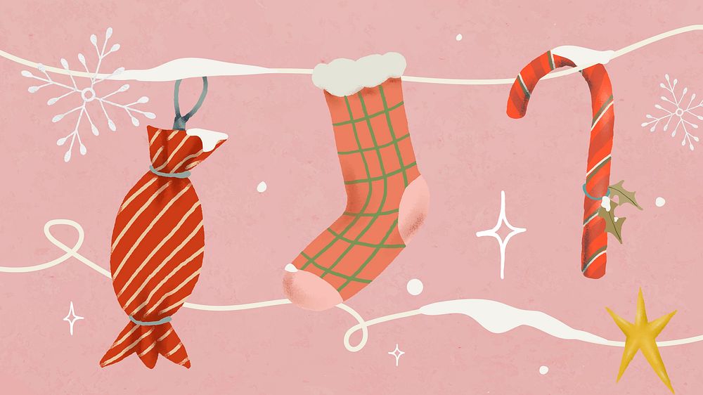 Pink desktop wallpaper, Christmas holidays season illustration