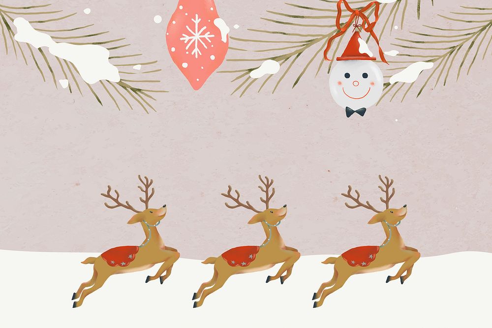Christmas reindeer background, cute winter holidays pattern illustration vector