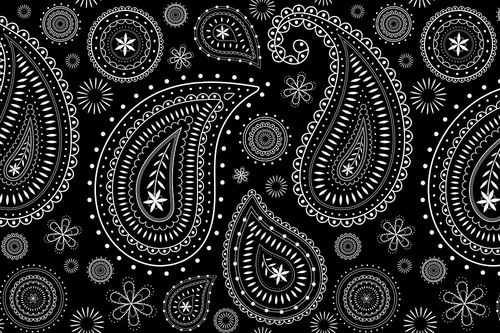 Paisley bandana pattern background, black illustration, abstract design vector