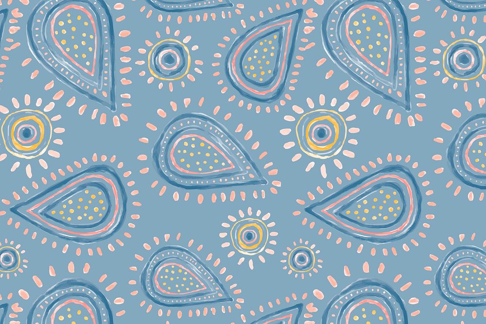 Paisley doodle background, cute pattern in blue pastel for kids vector