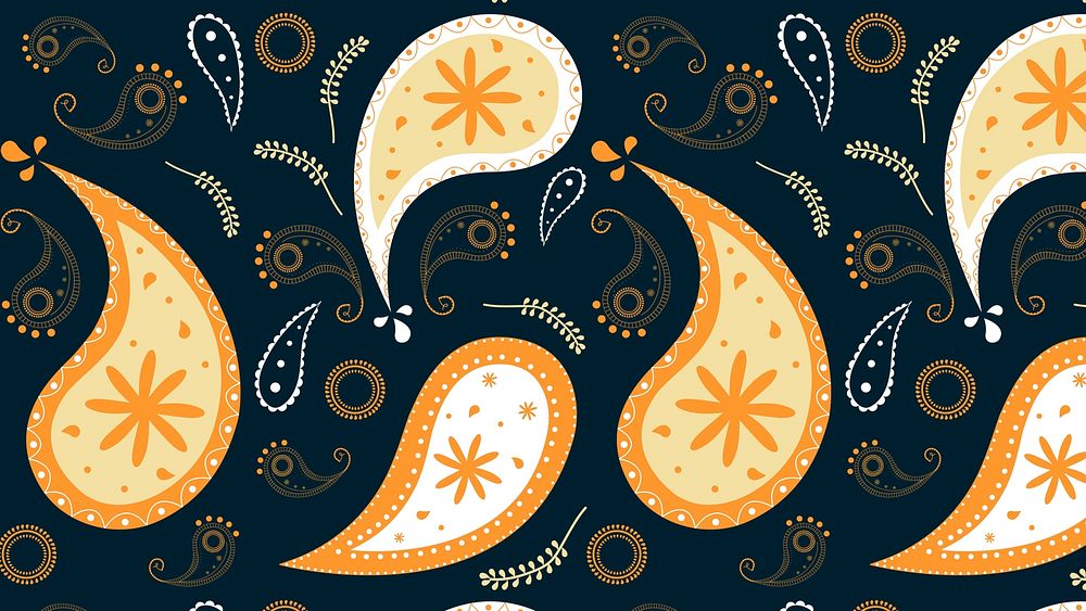 Cute paisley desktop wallpaper, floral pattern in abstract orange