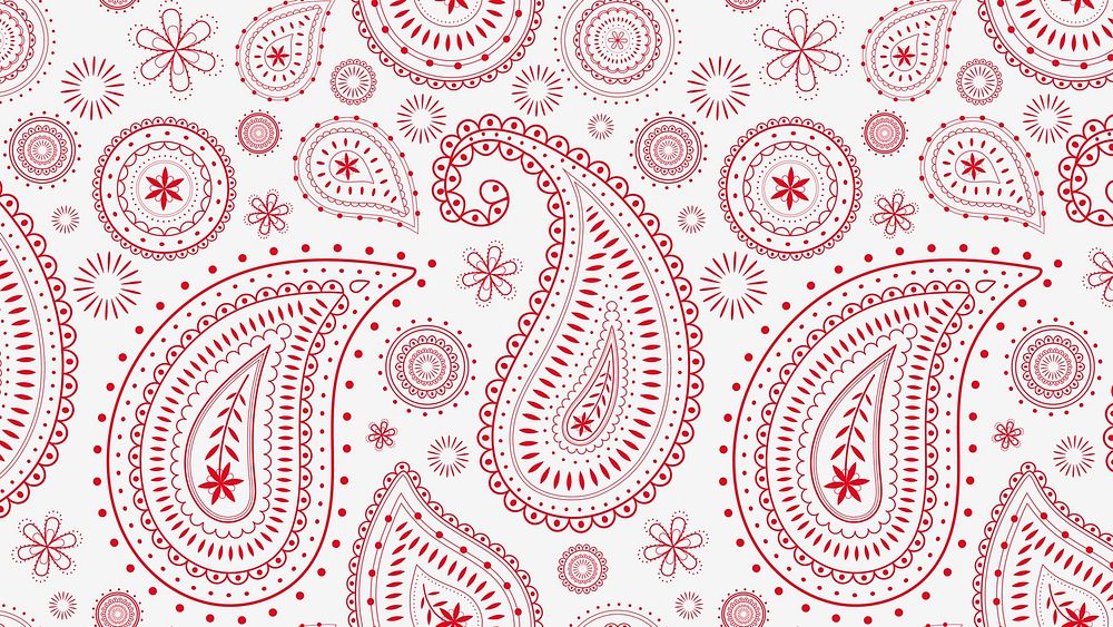 Red paisley computer wallpaper, traditional Indian pattern illustration