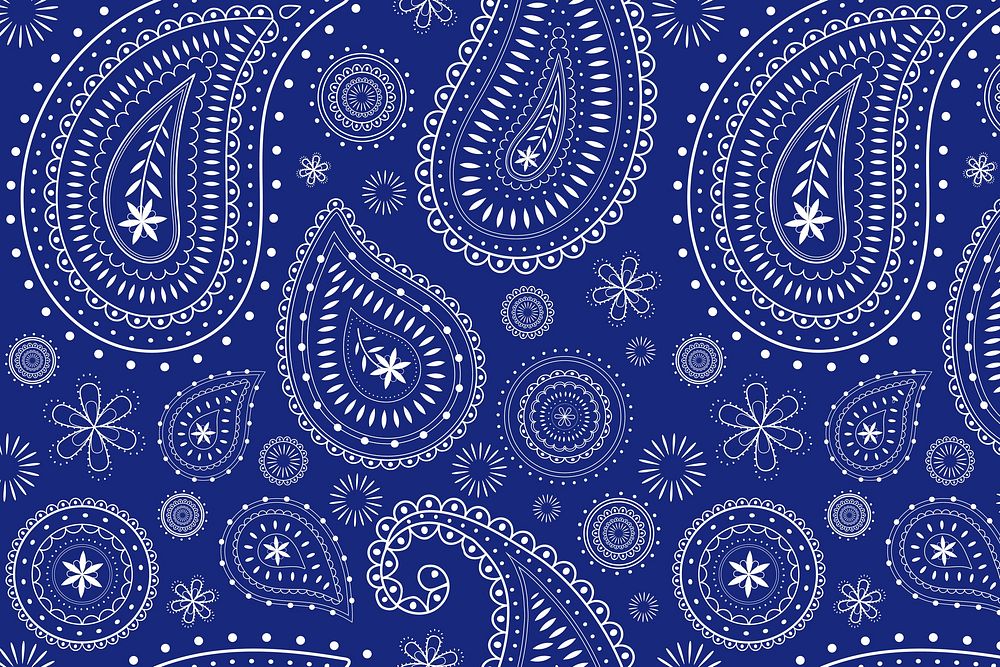 Blue paisley background, traditional Indian pattern illustration vector