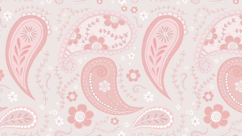 Cute pattern computer wallpaper, paisley mandala illustration in pink