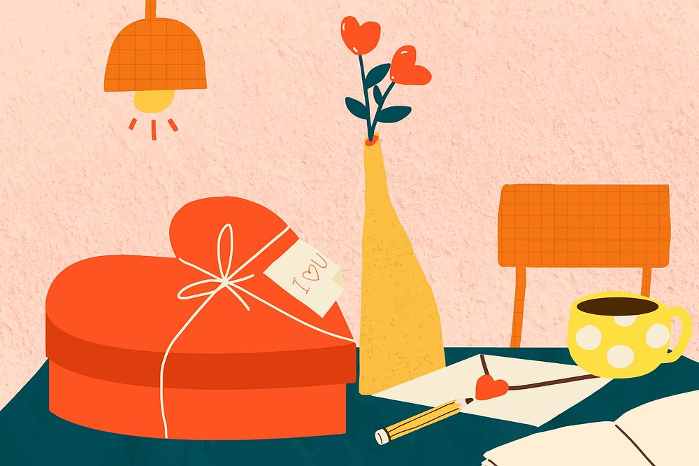 Colorful Valentine&rsquo;s gift, celebration doodle illustration in retro design vector