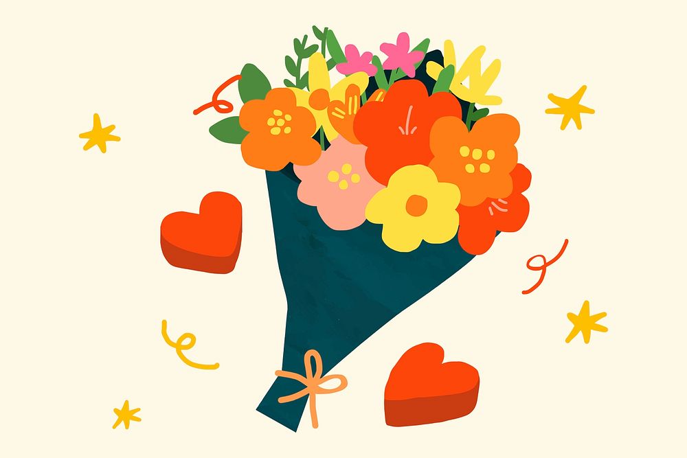 Valentine&rsquo;s flower bouquet, colorful celebration illustration