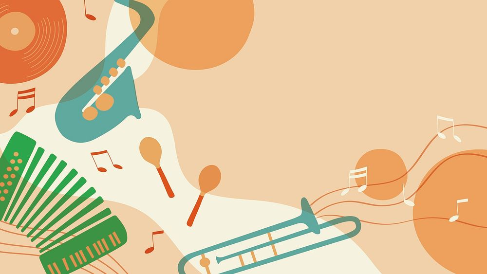 Retro music HD wallpaper, orange pastel instrument illustration