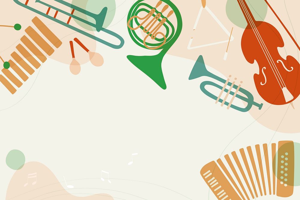 Aesthetic jazz background, musical instrument border in pastel orange psd