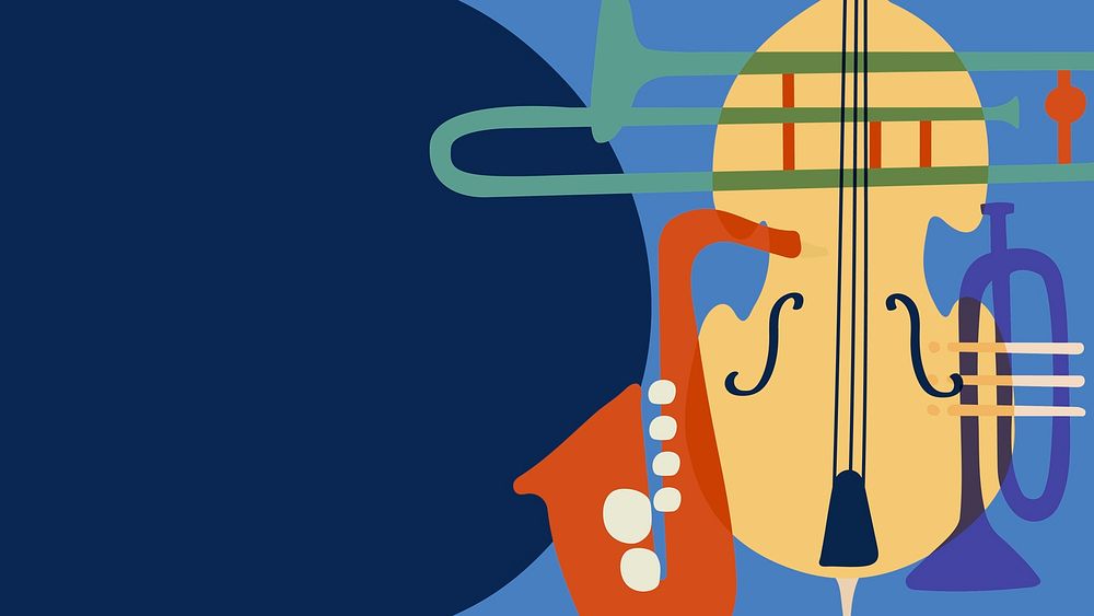 Jazz aesthetic HD wallpaper, musical instrument border in blue