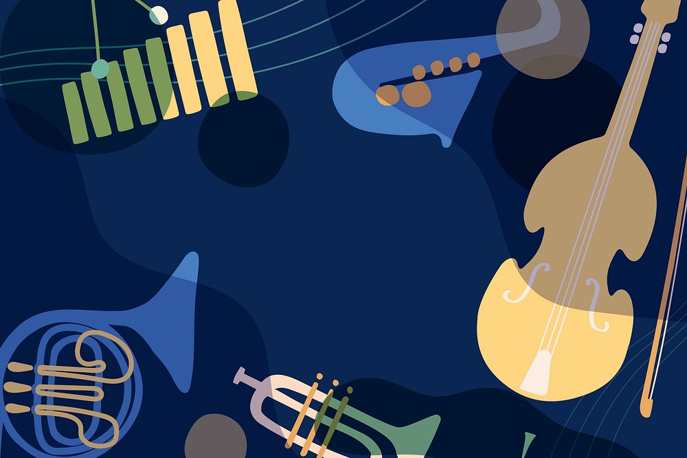 Aesthetic jazz background, musical instrument frame in blue vector