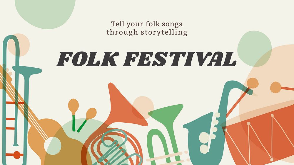 Folk music festival banner template, retro instrument design vector