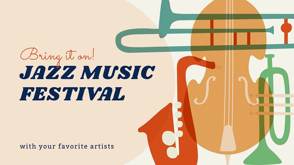 Jazz music festival banner template, retro instrument design vector
