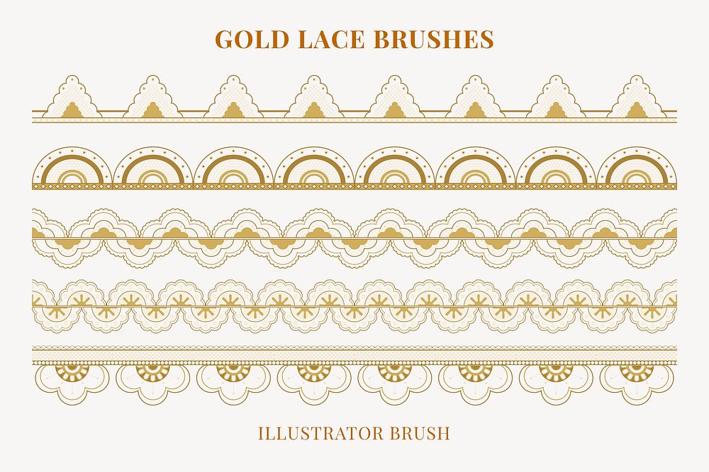 Feminine lace pattern brush, gold classic flower border vector, compatible with AI