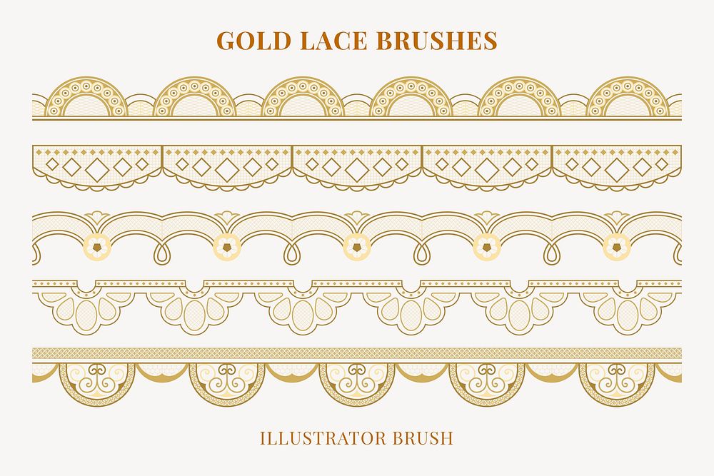 Floral lace pattern brush, gold vintage fabric border vector, compatible with AI