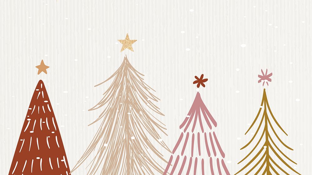 Cream Christmas computer wallpaper, aesthetic winter doodle vector