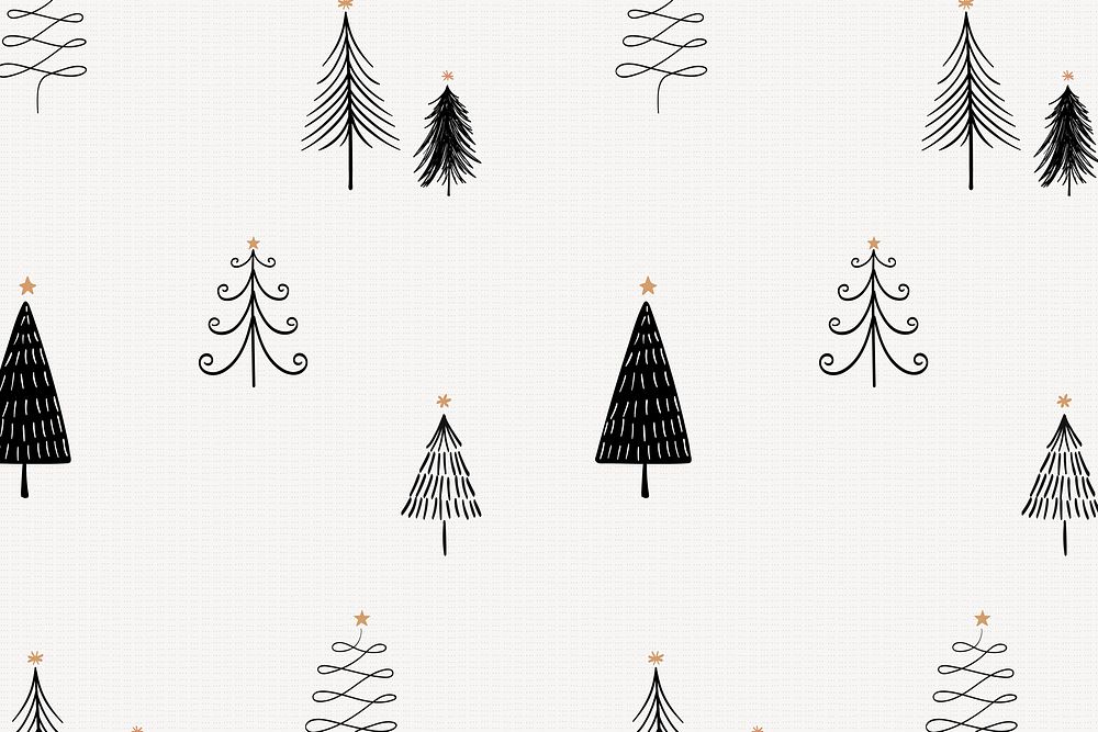 Christmas tree pattern background, cute festive doodle in black vector