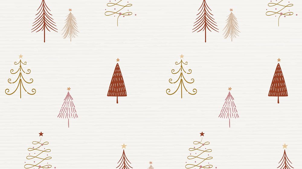 Christmas computer wallpaper, cute doodle pattern in beige vector