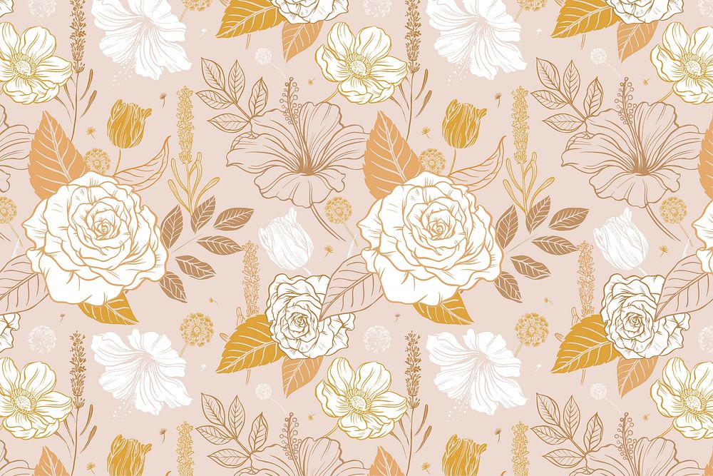 Aesthetic flower pattern background, vintage botanical illustration vector