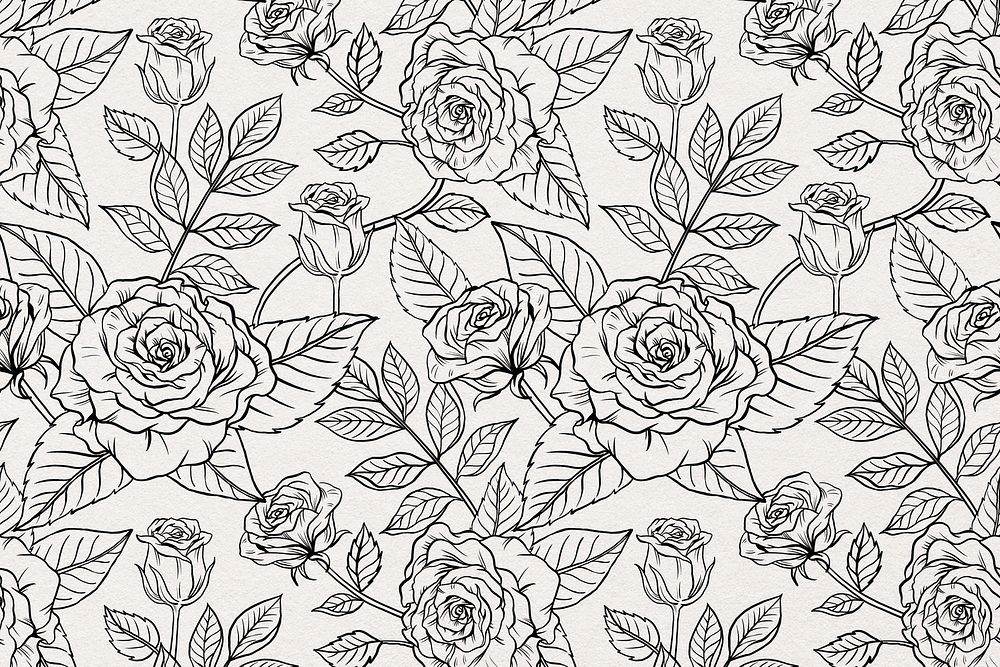 Flower pattern background, vintage botanical in black and white psd
