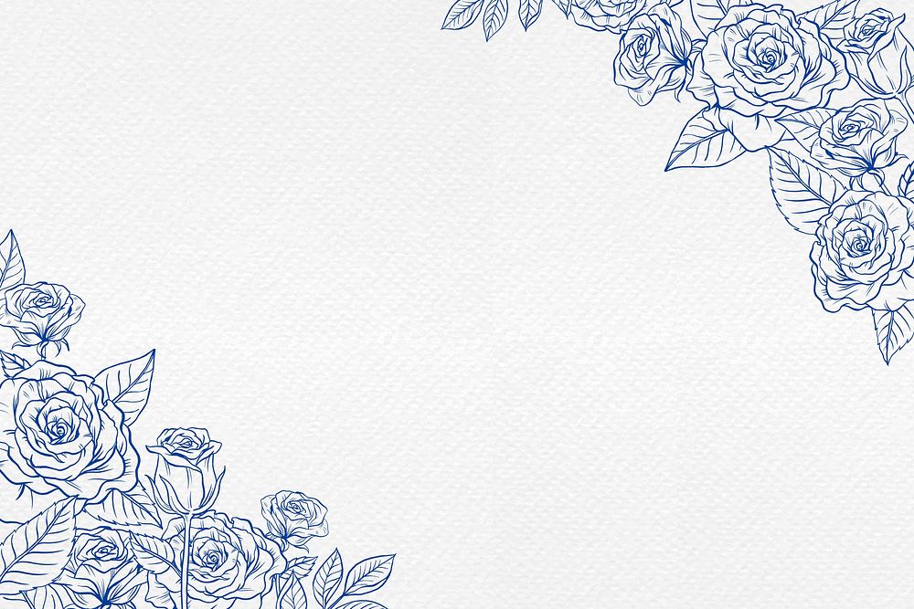 Blue rose border background, vintage flower illustration psd