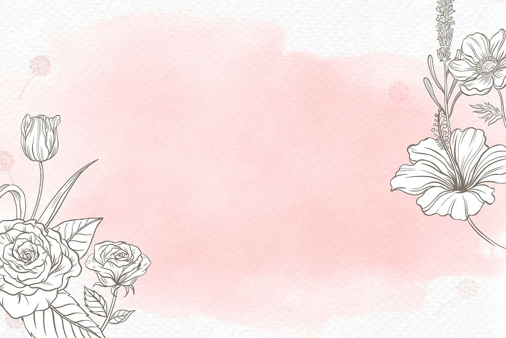 Flower watercolor background, pink rose border in vintage design psd