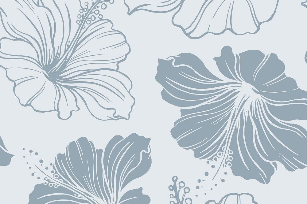 Hibiscus flower pattern background, blue botanical design psd