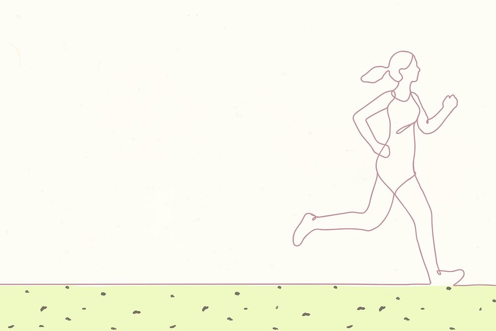 Woman jogging background, simple line art, green background psd