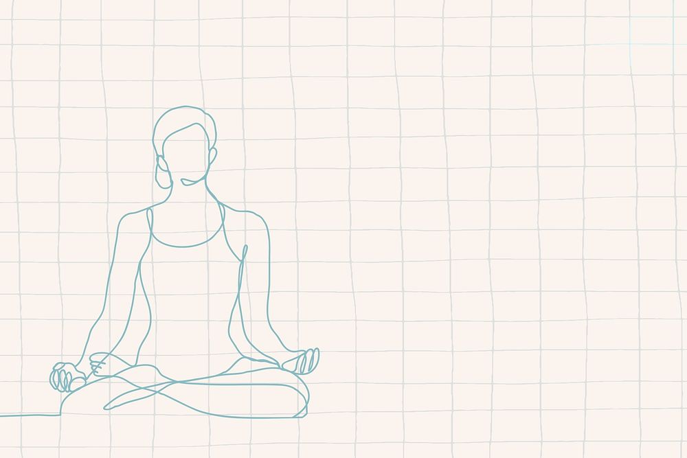 Healthy lifestyle background, simple grid design, yoga woman line art illustration psd