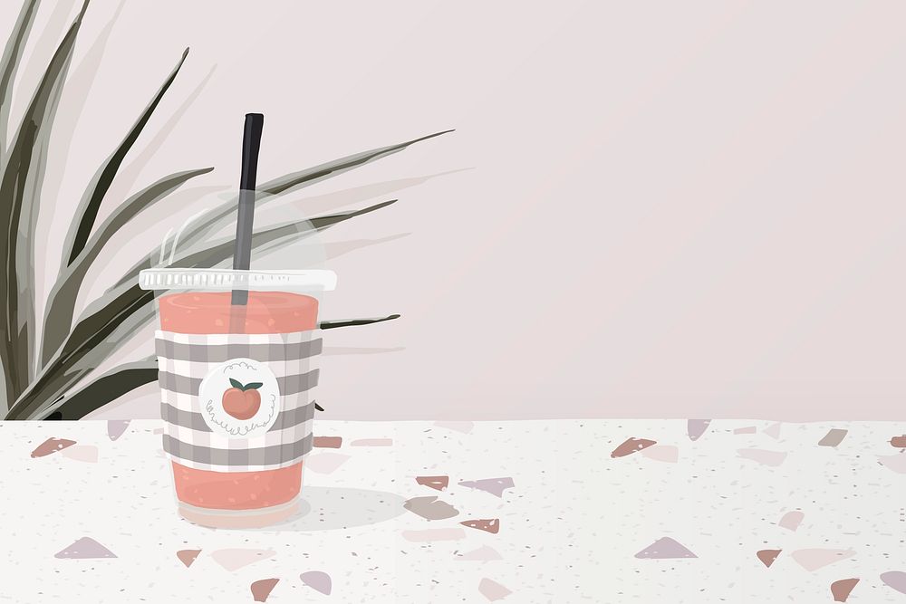 Iced tea background, pink terrazzo border, feminine illustration psd
