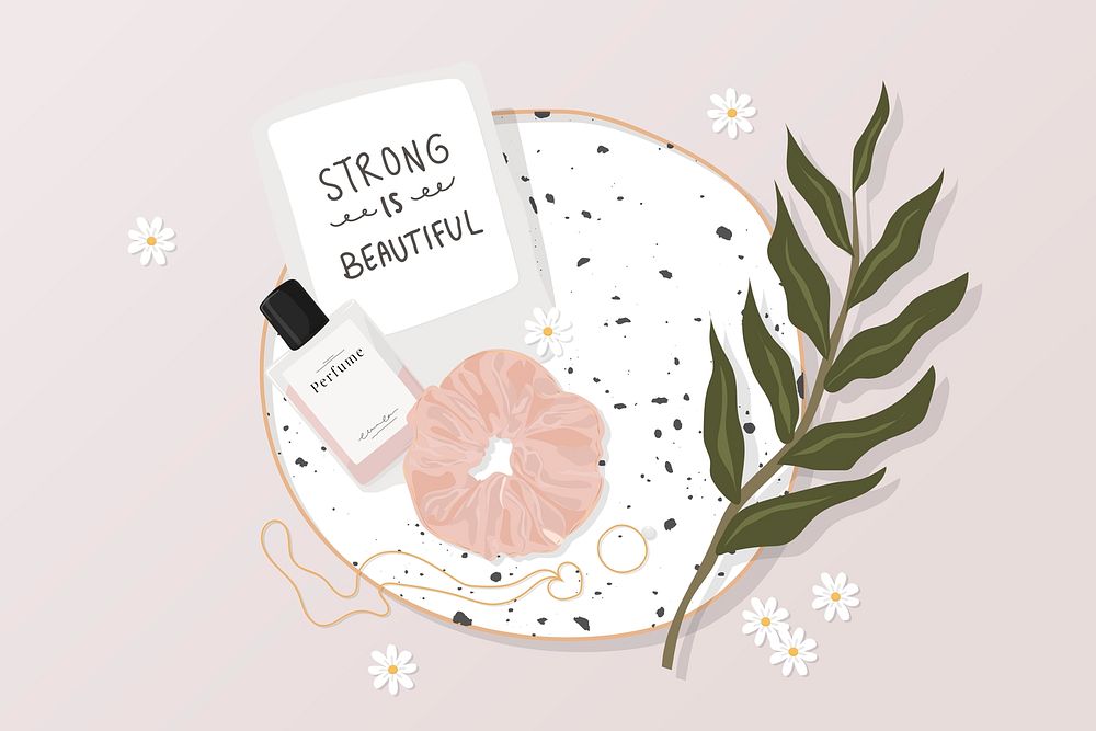 Aesthetic pink background, femininity kit illustration psd