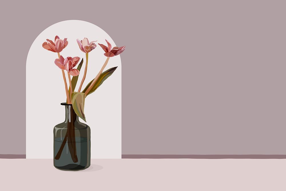 Pink flower background, tulip border in feminine design psd