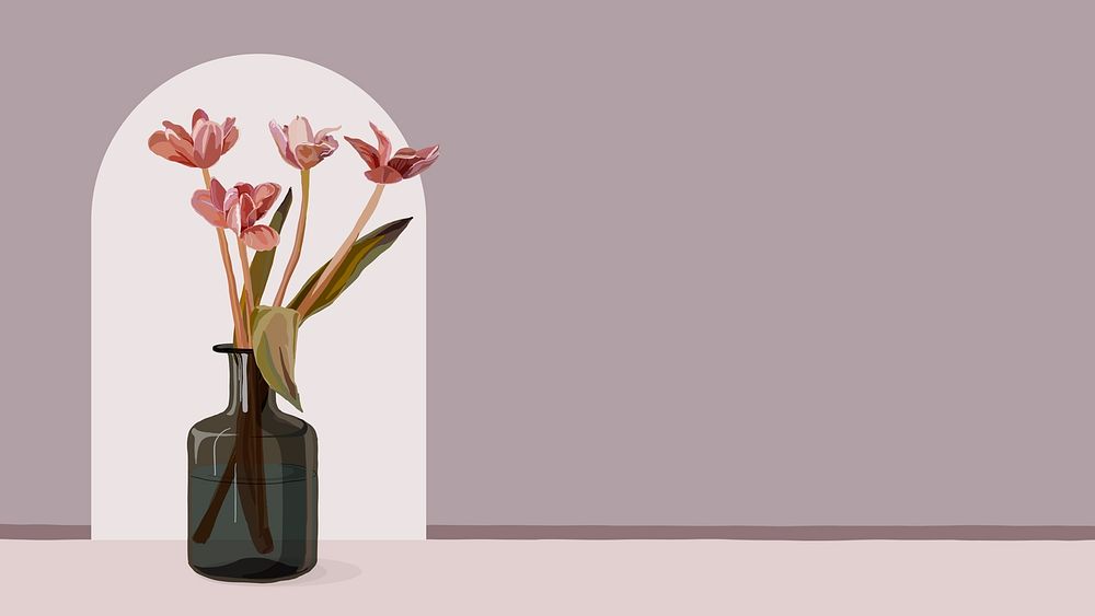 Pink flower desktop wallpaper, tulip border in feminine design