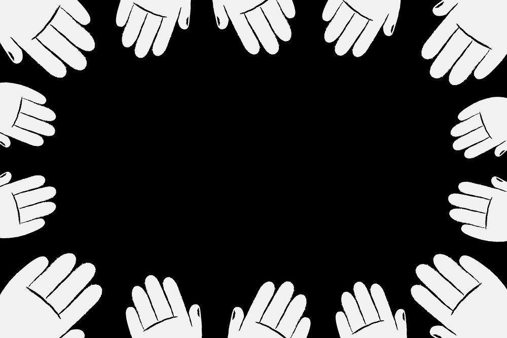 Hand palm frame background, doodle in black and white psd