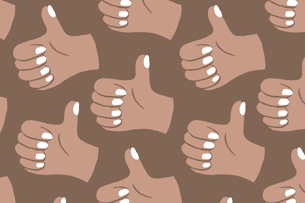 Thumbs up background, hand doodle pattern in brown vector