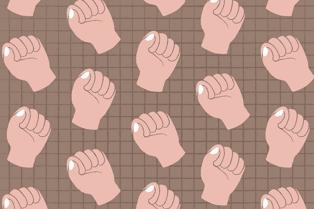 Raised fist background, doodle pattern with empowerment concept psd