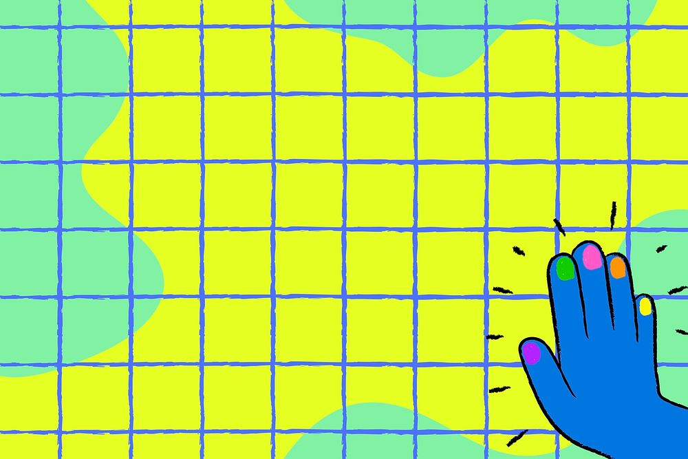 Colorful grid background, funky hand border doodle psd