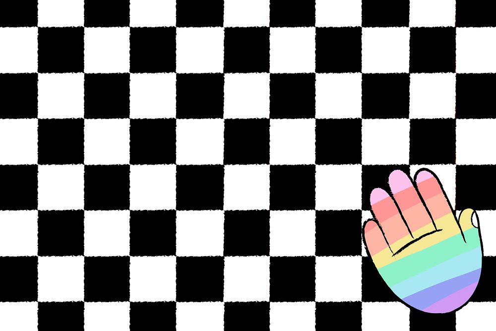 White checkered background, LGBTQ+ rainbow hand doodle border psd