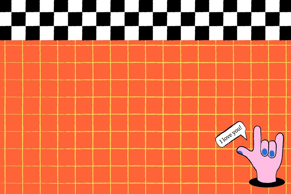 Grid pattern background, orange funky design with hand doodle psd